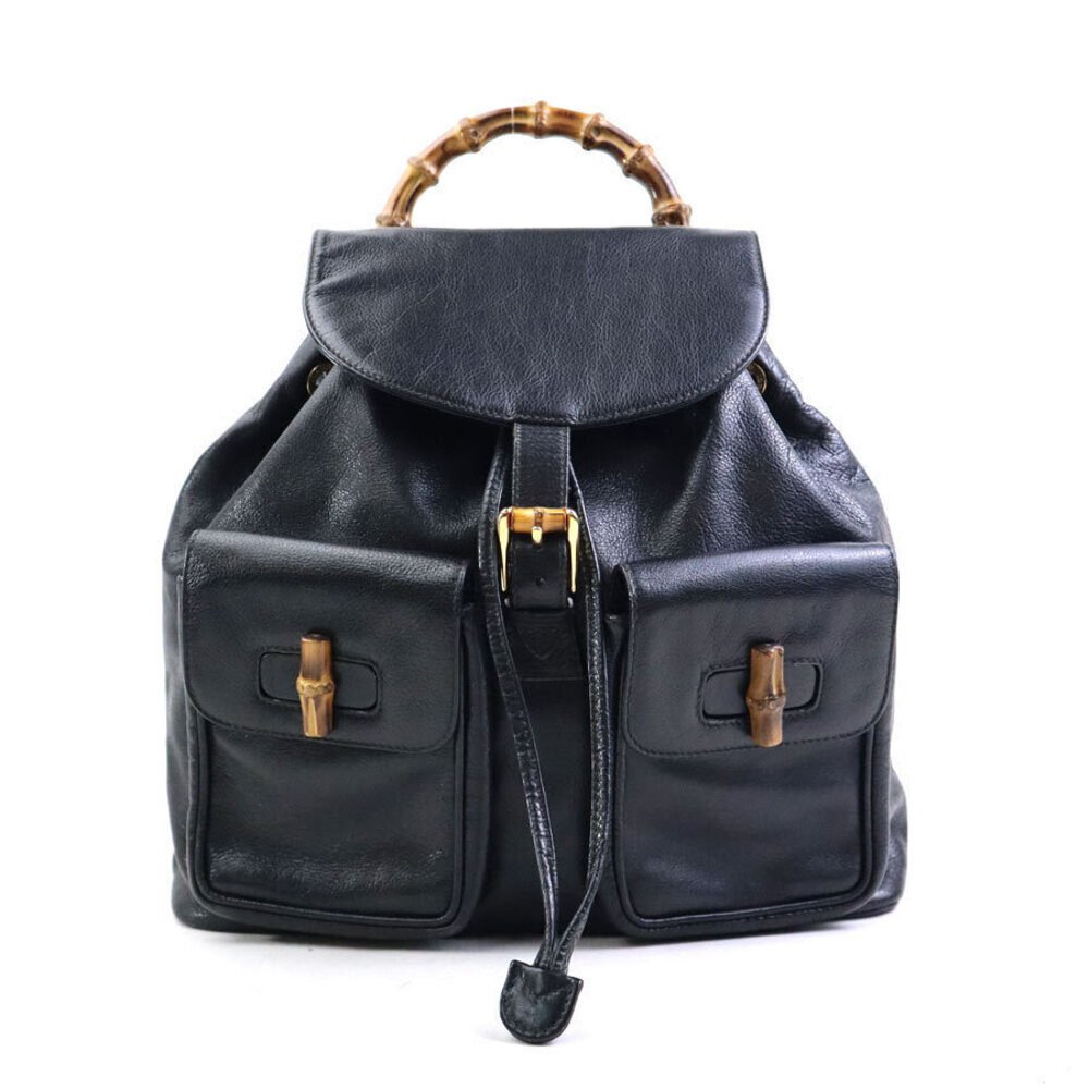 Gucci Bamboo Leather Handbag Gold Black